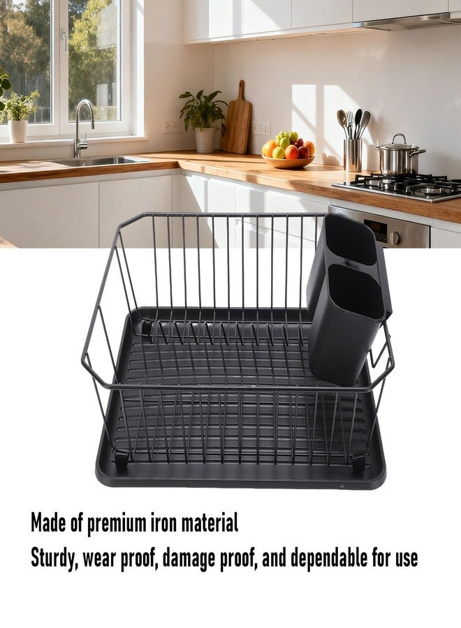 Asixxsix Dish Drying Rack, Stainless Steel Dish Drainer with Utensil Holder and Drainboard, Sink Organization and, 14" x 12" x 5" for Home and Apartment Decor (Black) - Image 3