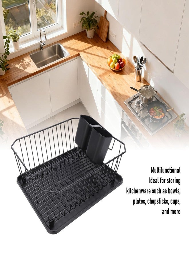 Asixxsix Dish Drying Rack, Stainless Steel Dish Drainer with Utensil Holder and Drainboard, Sink Organization and, 14" x 12" x 5" for Home and Apartment Decor (Black) - Image 2