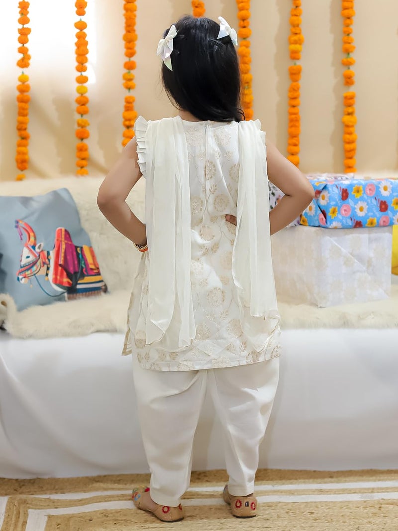 BownBee Chanderi Kurti with Patiala Salwar and Dupatta for Girls-Off white (Set of 1) Solid/Printed colorful full length fully stitched regular fit Ethnic wear dress for Kids-Age_1 to 2 Years - Image 3