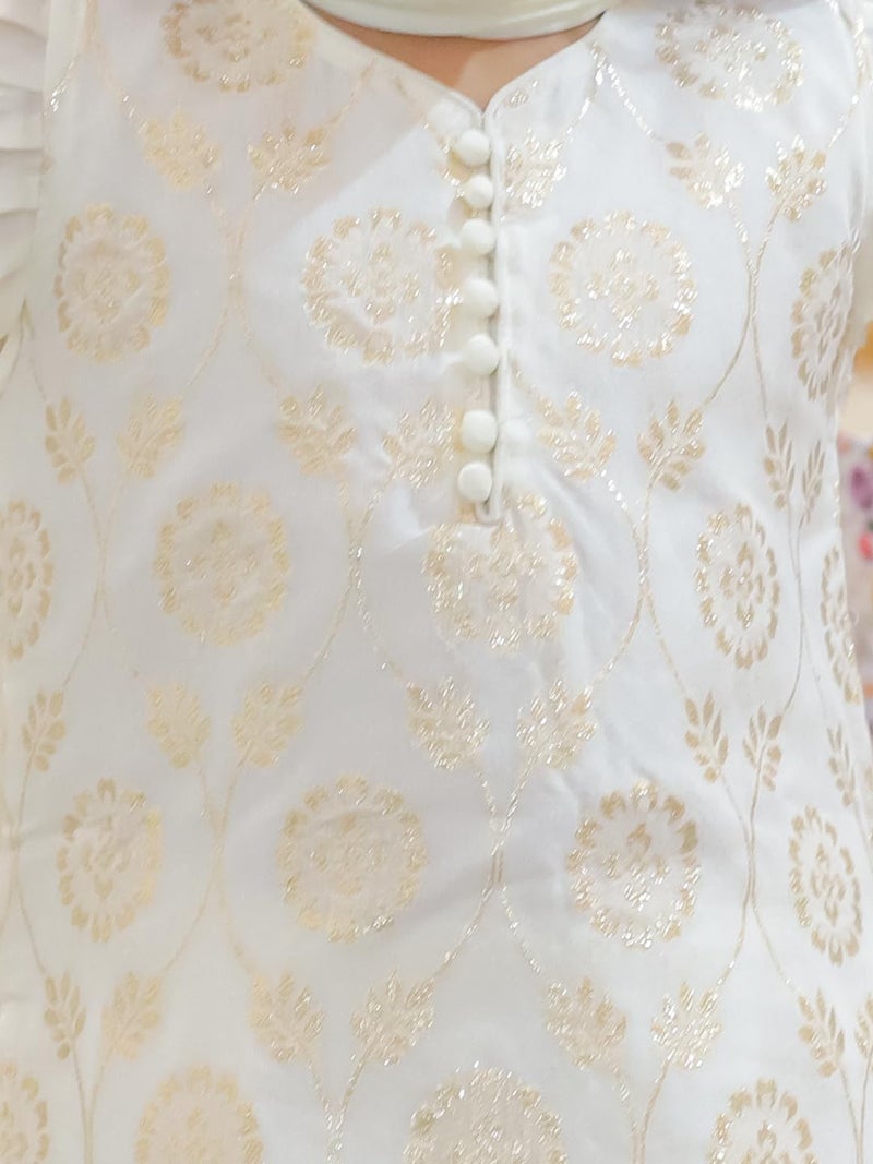 BownBee Chanderi Kurti with Patiala Salwar and Dupatta for Girls-Off white (Set of 1) Solid/Printed colorful full length fully stitched regular fit Ethnic wear dress for Kids-Age_1 to 2 Years - Image 5