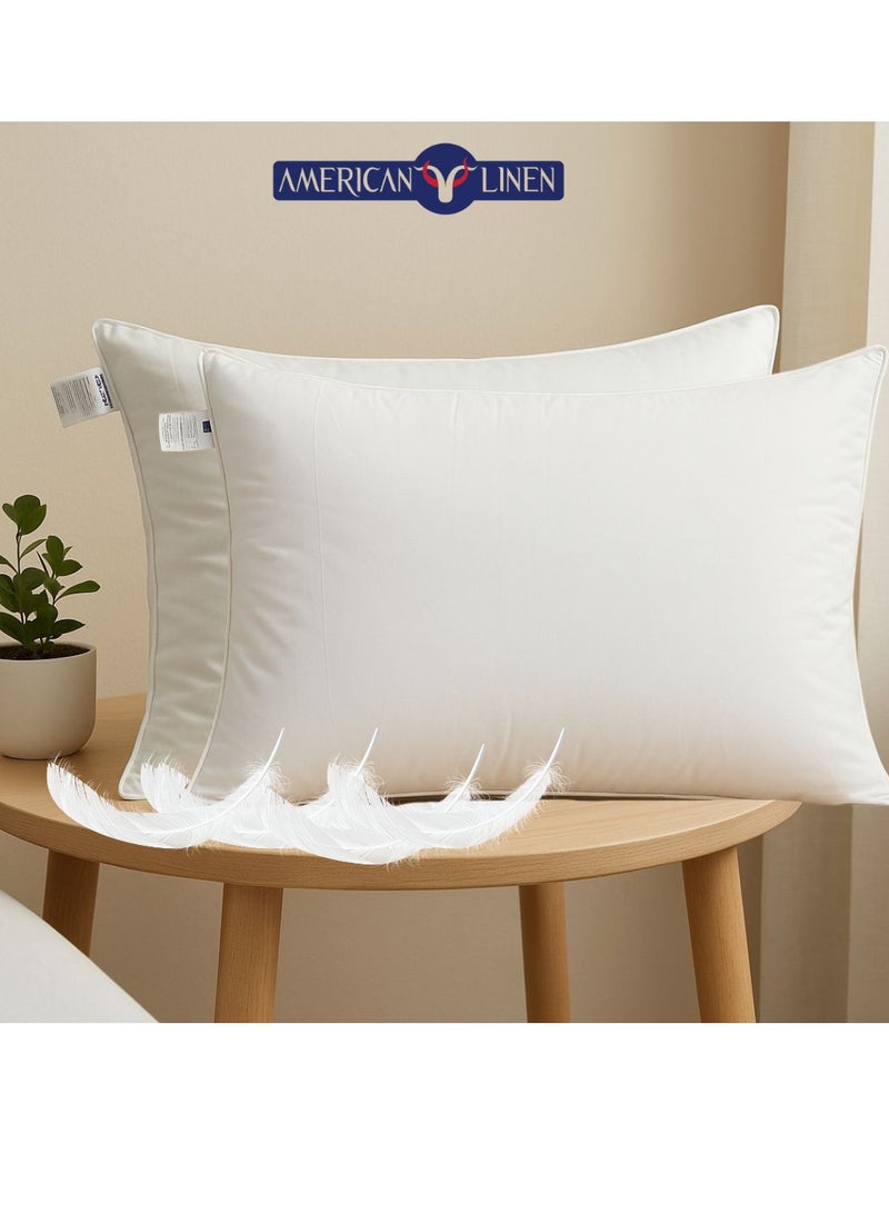 أميريكان لينين وسادة من ريش البط الطبيعي من قطعتين - راحة فندقية عالية، غطاء قطني 100%، مقاس قياسي 70×50 سم، قابلة للغسل، تدعم جميع الأوضاع - أبيض - Image 1