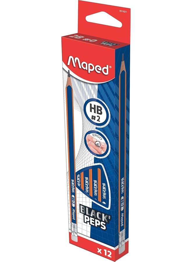 Maped Black Peps Graphite Pencil With Eraser 12 Pieces Set Marina Blue
