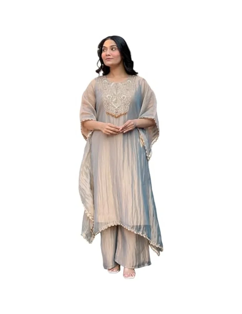 Gosriki GoSriKi Women's Fendy Glass Embroidered A-Line Kurta with Palazzo for Women