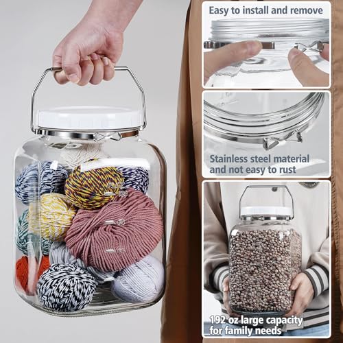 Folinstall 2 Pack 1.5 Gallon Glass Jar with Lid Wide Mouth, Large Mason Jar with Airtight Screw Lid and Handle, Clear Glass Storage Containers with 2 Scale Mark for Flour, Cookie, Candy, Kombucha and Fermention - Image 5
