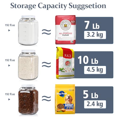 Folinstall 2 Pack 1.5 Gallon Glass Jar with Lid Wide Mouth, Large Mason Jar with Airtight Screw Lid and Handle, Clear Glass Storage Containers with 2 Scale Mark for Flour, Cookie, Candy, Kombucha and Fermention - Image 4