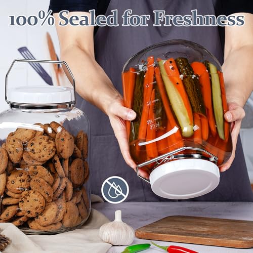 Folinstall 2 Pack 1.5 Gallon Glass Jar with Lid Wide Mouth, Large Mason Jar with Airtight Screw Lid and Handle, Clear Glass Storage Containers with 2 Scale Mark for Flour, Cookie, Candy, Kombucha and Fermention - Image 2