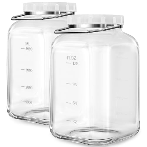 Folinstall 2 Pack 1.5 Gallon Glass Jar with Lid Wide Mouth, Large Mason Jar with Airtight Screw Lid and Handle, Clear Glass Storage Containers with 2 Scale Mark for Flour, Cookie, Candy, Kombucha and Fermention - Image 1