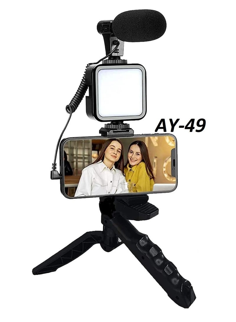 Vlogging Live Streaming Kit With Microphone Tripod Black - Image 1