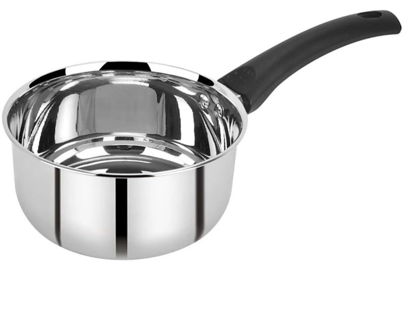 SILVESTER Heavy Stainless Steel Sauce Pan Flat Base Tea Maker Milk Pan Coffee Tapeli Patila Pot Pan Bhagona Cookware with Strong Bakelite Handle Sauce Pan Pack of 1 14 cm Diameter