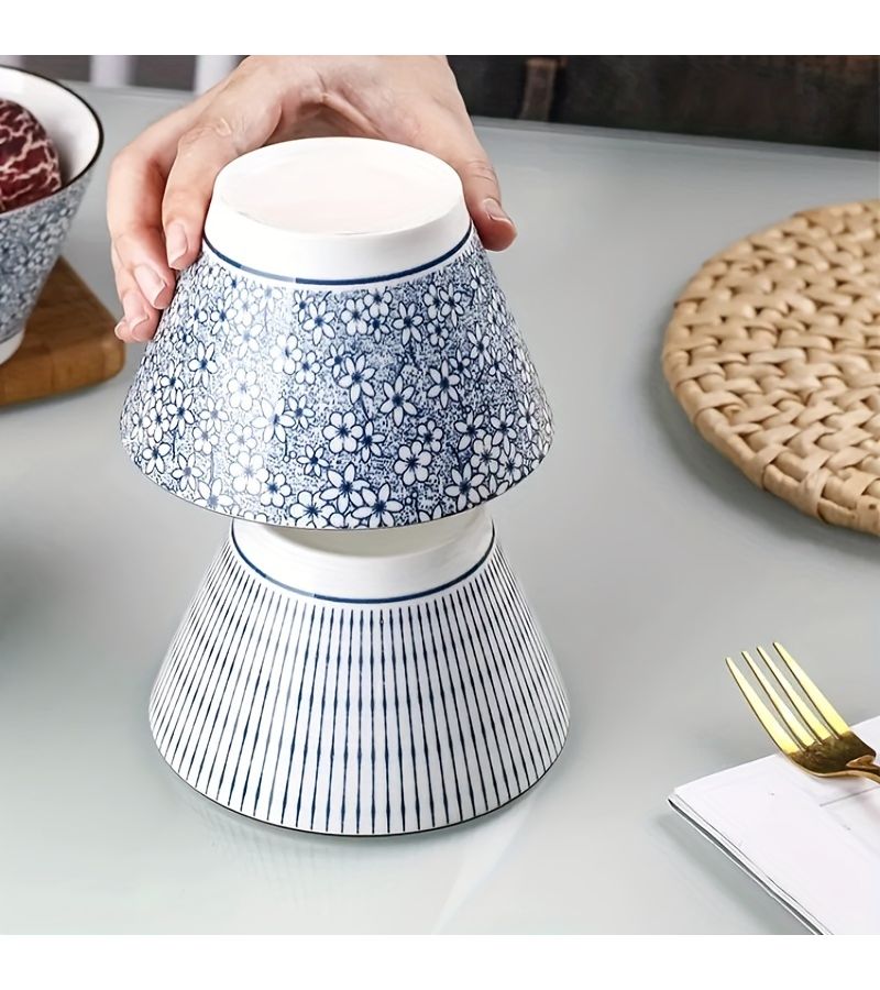 4 Pcs Handmade Ceramic Bowl Set Underglaze Color Japanese Style Ramen Bowl Rice Soup Bowl Dishwasher And Microwave Safe Tableware - Image 5