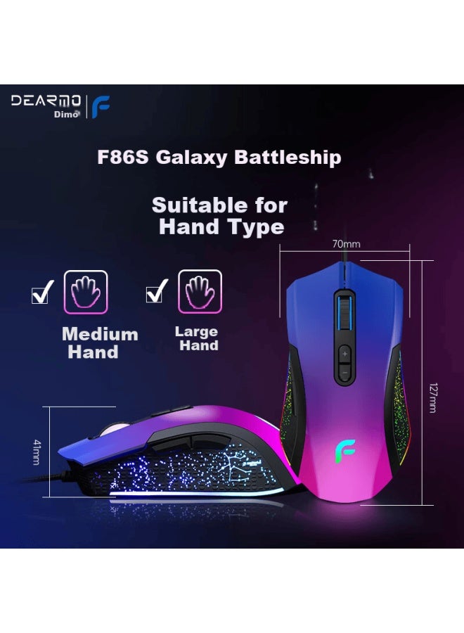 Dearmo F86s Wired Gaming Mouse, Rgb Colorful Mouse, Laptop Mouse, Aurora Starry Sky, 4200dpi - Image 5