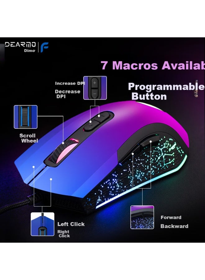 Dearmo F86s Wired Gaming Mouse, Rgb Colorful Mouse, Laptop Mouse, Aurora Starry Sky, 4200dpi - Image 1