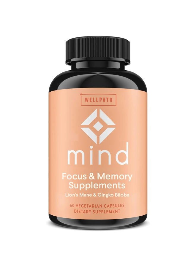 WellPath Mind Brain Supplement for Memory and Focus with Lion's Mane | Ginkgo Biloba and L-Theanine for Long Term Cognitive Support | Vegan, Non-GMO, 60 Ct - Image 1