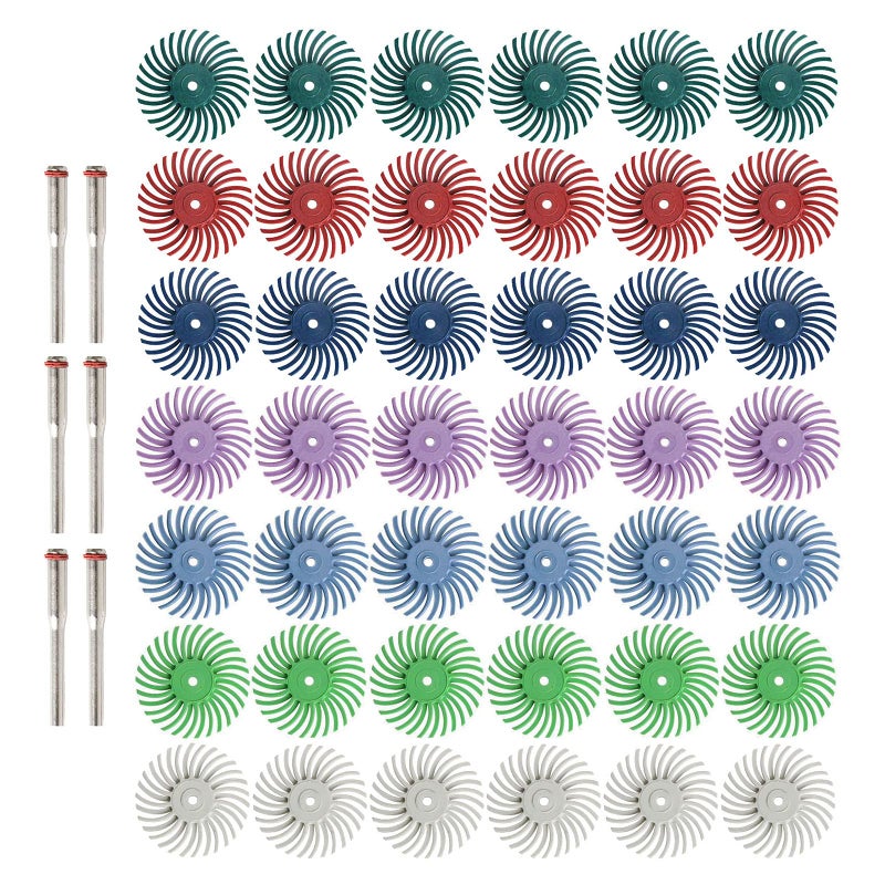 FPPO 42pcs 1 Inch Radial Bristle Disc Kit with 3mm Shank for Rotary Tools,Detail Abrasive Wheel for Jewelry Wood Metal Polishing, Bristle Wheel with Grit 80-2500 - Image 1