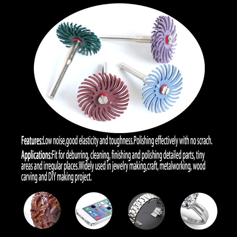 FPPO 42pcs 1 Inch Radial Bristle Disc Kit with 3mm Shank for Rotary Tools,Detail Abrasive Wheel for Jewelry Wood Metal Polishing, Bristle Wheel with Grit 80-2500 - Image 5