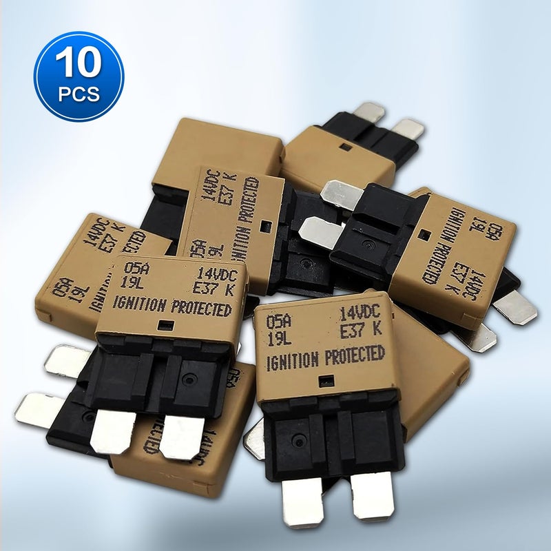 jamgoer 5 Amp Auto Reset Circuit Breaker ATC/ATO Resettable Fuse Low Profile Auto Satander Blade Fuse DC12V-32V for Car Truck RV Marine Boat Pack of 10 - Image 3
