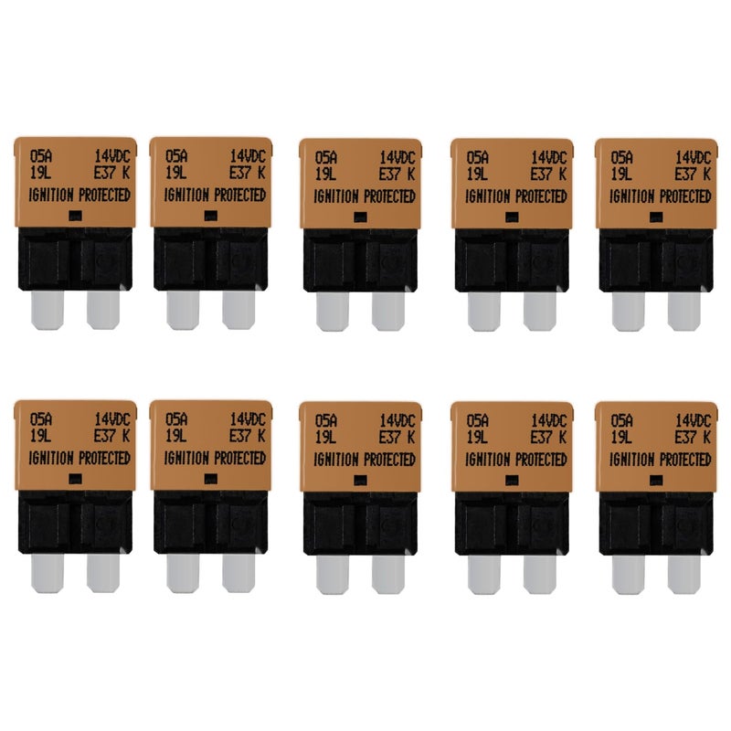 jamgoer 5 Amp Auto Reset Circuit Breaker ATC/ATO Resettable Fuse Low Profile Auto Satander Blade Fuse DC12V-32V for Car Truck RV Marine Boat Pack of 10 - Image 1