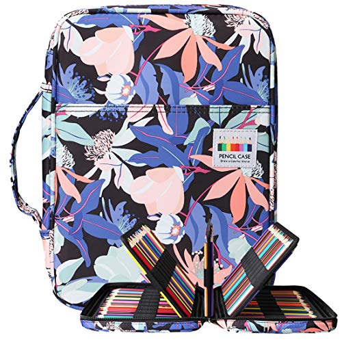 BOMKEE Coloring Pencil Case 220 Slots Pencils/Gel Pens Organizer Waterproof Travel Case Zipper Carrying Portable Pencil Markers Pen Holder Bag for Painter Writers (Penglai Flower) - Image 1