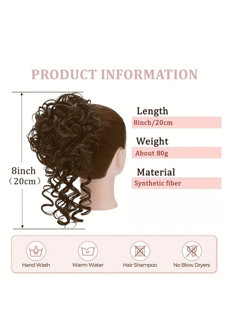 Joudi Dark Brown to Brown Ombre Hairpiece, 20cm Curly Bun with Synthetic Fiber - Secure Clips (Dark Brown Ombre) - Image 4