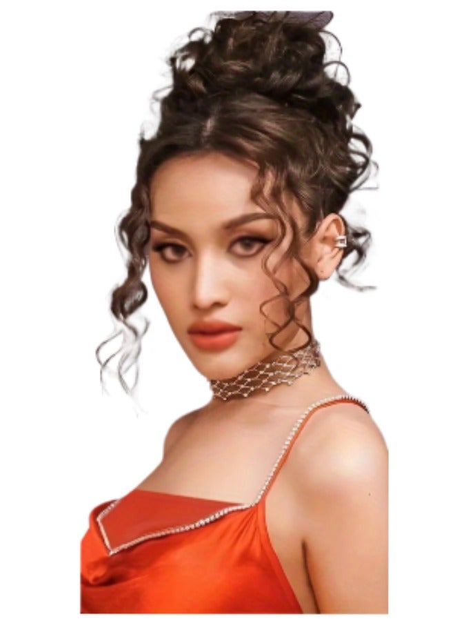 Joudi Dark Brown to Brown Ombre Hairpiece, 20cm Curly Bun with Synthetic Fiber - Secure Clips (Dark Brown Ombre) - Image 3