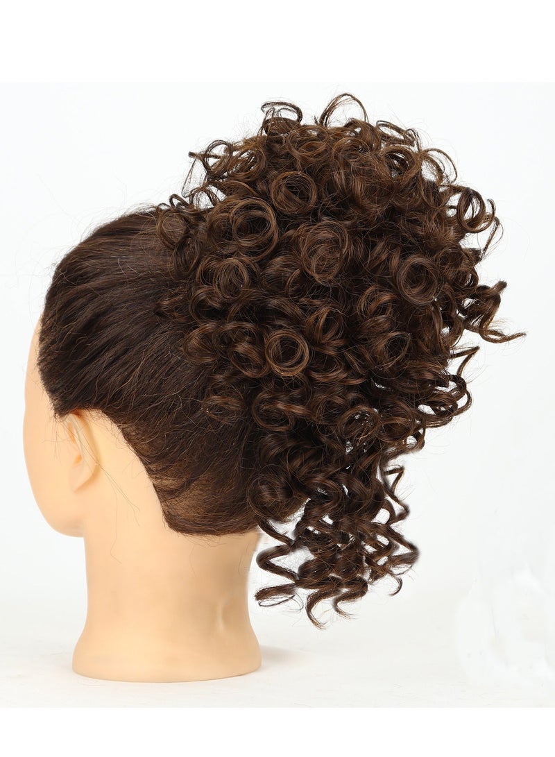 Joudi Dark Brown to Brown Ombre Hairpiece, 20cm Curly Bun with Synthetic Fiber - Secure Clips (Dark Brown Ombre) - Image 2