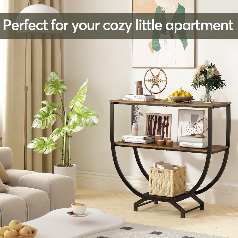 GILLAS 3 Tier Console Tables, 30" Height Entryway Table, Sofa Table Behind Couch, Industrial Entryway Furniture TV Stand with Storage for Living Room, Easy No-Extra-Tools Assembly, Rustic Brown - Image 3