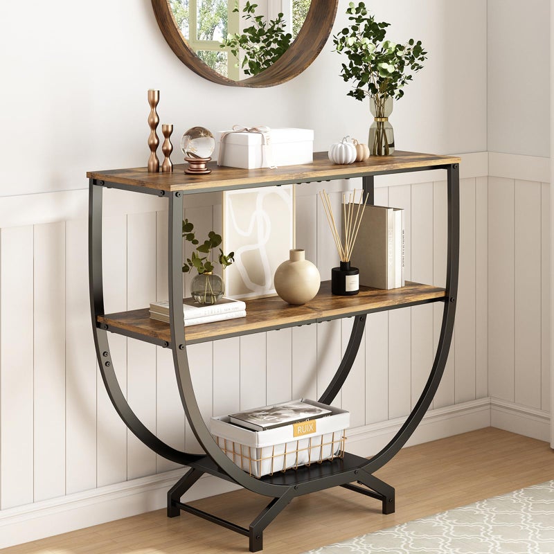 GILLAS 3 Tier Console Tables, 30" Height Entryway Table, Sofa Table Behind Couch, Industrial Entryway Furniture TV Stand with Storage for Living Room, Easy No-Extra-Tools Assembly, Rustic Brown - Image 1