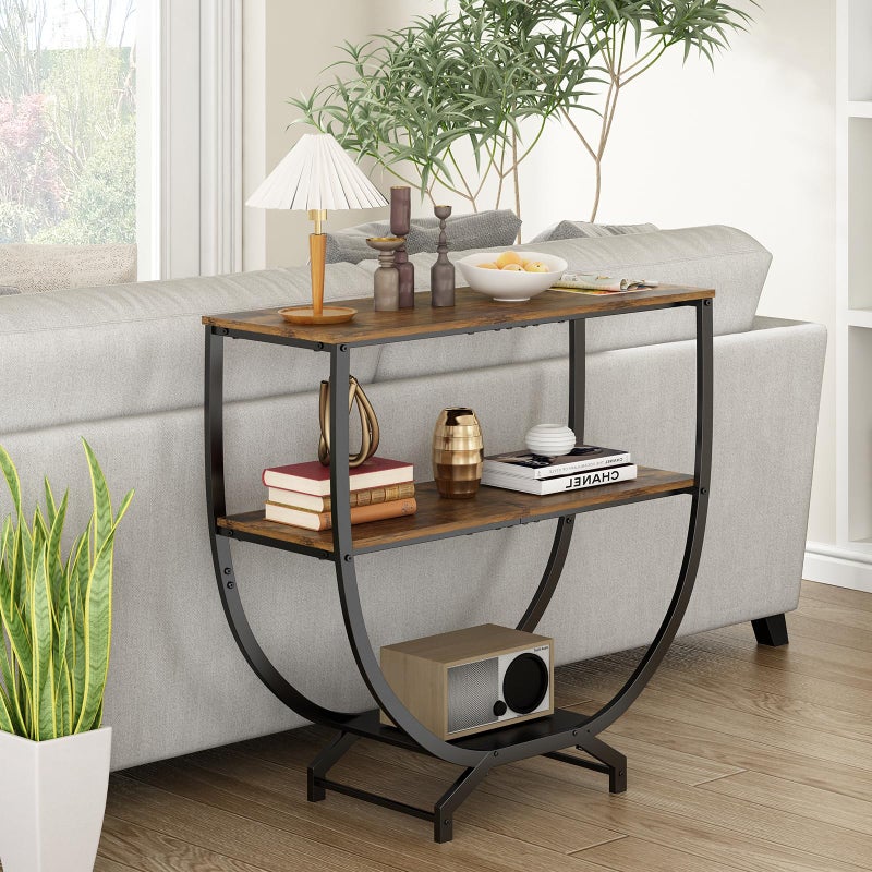 GILLAS 3 Tier Console Tables, 30" Height Entryway Table, Sofa Table Behind Couch, Industrial Entryway Furniture TV Stand with Storage for Living Room, Easy No-Extra-Tools Assembly, Rustic Brown - Image 5