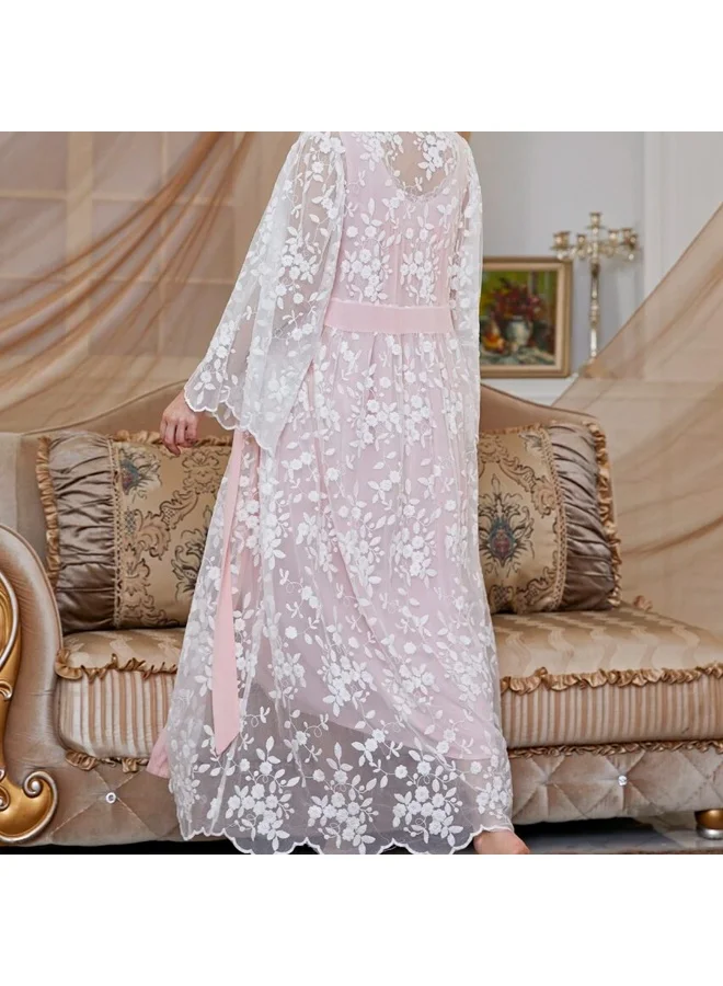 Caprisious Elegant Women’s Nightgown with Floral Lace Robe – Two-Piece Lounge & Sleepwear Set