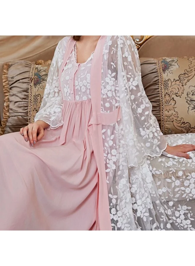 Caprisious Elegant Women’s Nightgown with Floral Lace Robe – Two-Piece Lounge & Sleepwear Set
