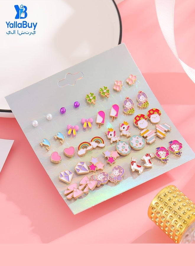 يلا اشتري مجموعة أقراط مضادة للحساسية للفتيات – 20 زوجًا من الأقراط اللطيفة للأطفال والنساء ذوي الأذنين الحساسة، مجموعة أقراط بدون نيكل مع مشبك خلفي، أقراط لطيفة للفتيات - Image 5