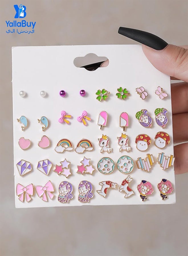 يلا اشتري مجموعة أقراط مضادة للحساسية للفتيات – 20 زوجًا من الأقراط اللطيفة للأطفال والنساء ذوي الأذنين الحساسة، مجموعة أقراط بدون نيكل مع مشبك خلفي، أقراط لطيفة للفتيات - Image 1