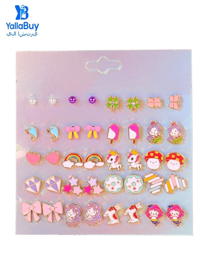 يلا اشتري مجموعة أقراط مضادة للحساسية للفتيات – 20 زوجًا من الأقراط اللطيفة للأطفال والنساء ذوي الأذنين الحساسة، مجموعة أقراط بدون نيكل مع مشبك خلفي، أقراط لطيفة للفتيات - Image 4