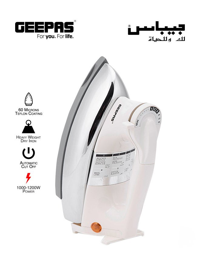GEEPAS Heavy Weight Automatic Dry Iron With Teflon Plated Sole Plate 1200 W GDI7752 White/Silver/Grey - Image 1