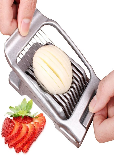 Egg Slicer For Hard Boiled Eggs Egg Cutter Strawberry Slicer Heavy Duty Aluminium Slicer Stainless Steel Wire Multipurpose Egg Slicer Dicer For Soft Fruit Mushroom