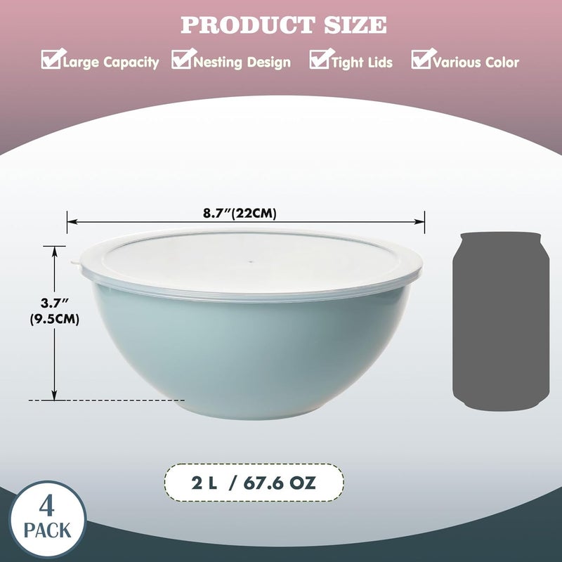 Greentainer 4-Piece Plastic Mixing Bowl Set for Kitchen, Nesting Storage Bowls for Baking, Prepping and Cooking, Dishwasher, Microwave Safe,Great for Mixing & Serving (Pink, 8.7 inch) - Image 2