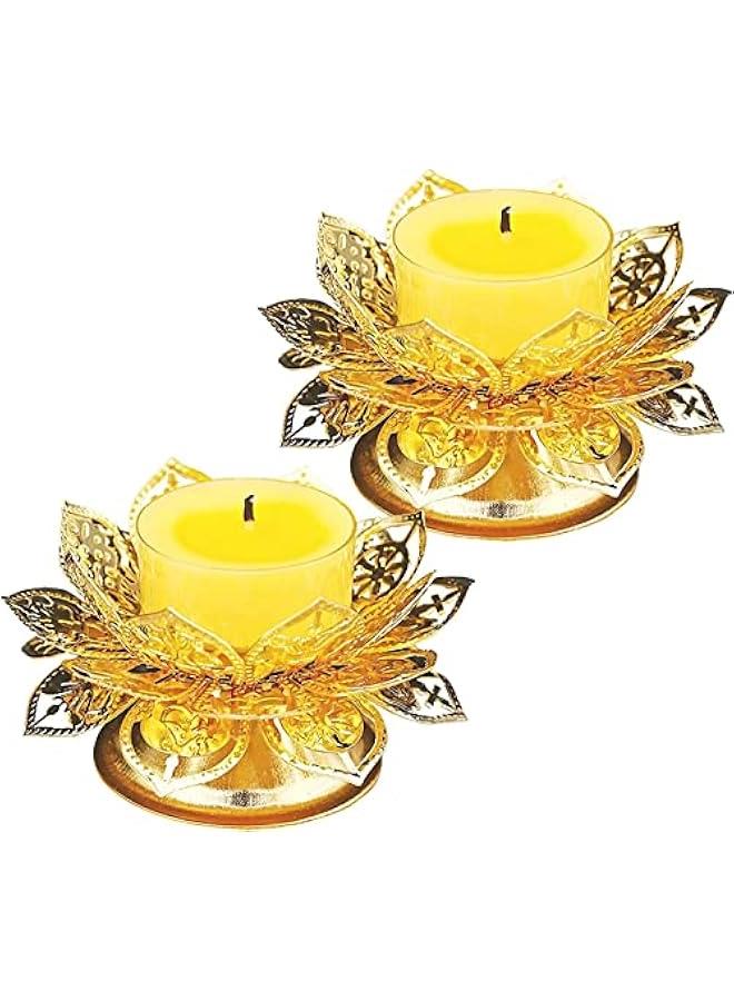 2 pcs Lotus Candlestick, Ghee Lamp Holder, Desktop er Lamp Holder, Gold Tibetan Oil Lamp Altar Supplies  - Image 1