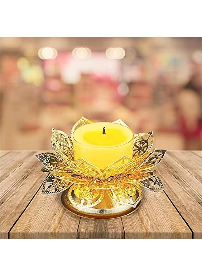 2 pcs Lotus Candlestick, Ghee Lamp Holder, Desktop er Lamp Holder, Gold Tibetan Oil Lamp Altar Supplies  - Image 4