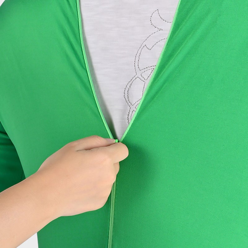 Green Bodysuit: 160cm Stretchy Full Body Design - Quick Zip Back Breathable Face Green Spandex Bodysuit for Photo Video Special Effects Adult Men Women - Image 4