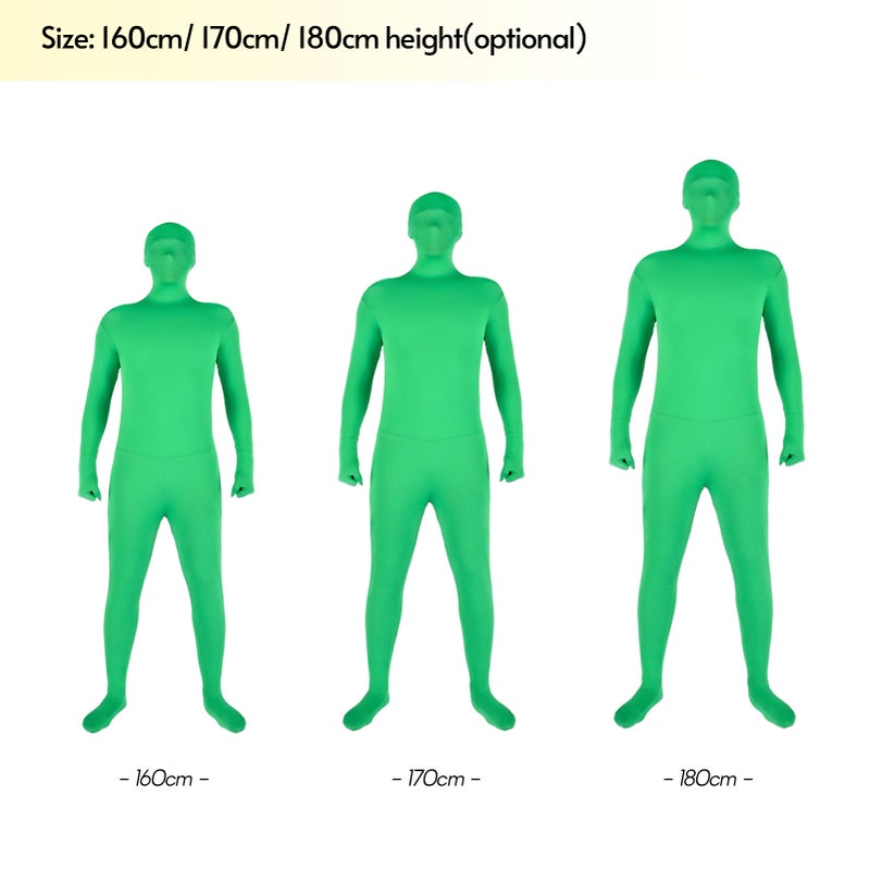 Green Bodysuit: 160cm Stretchy Full Body Design - Quick Zip Back Breathable Face Green Spandex Bodysuit for Photo Video Special Effects Adult Men Women - Image 3