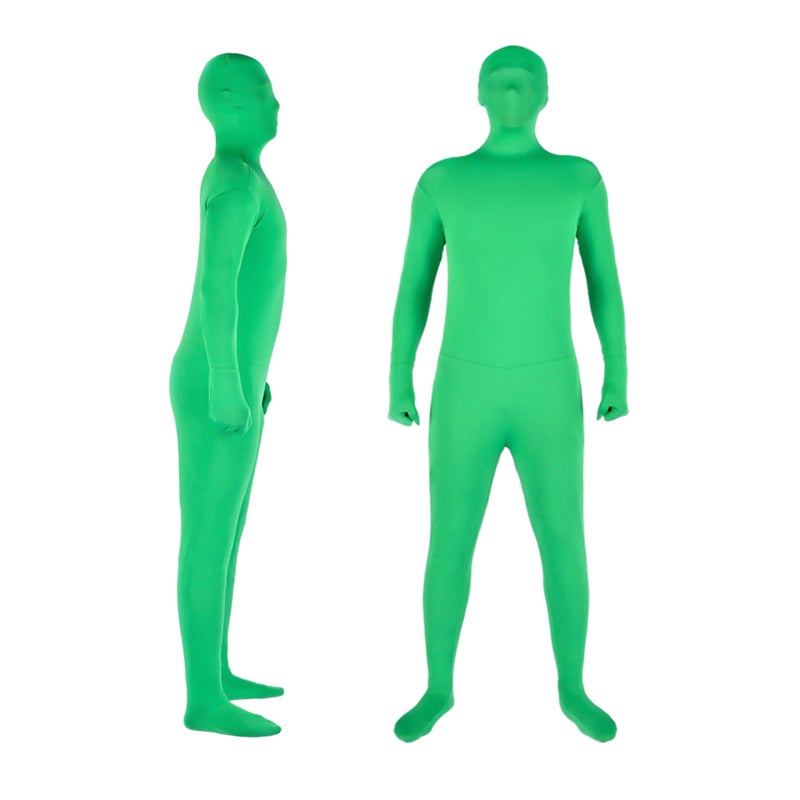 Green Bodysuit: 160cm Stretchy Full Body Design - Quick Zip Back Breathable Face Green Spandex Bodysuit for Photo Video Special Effects Adult Men Women - Image 1