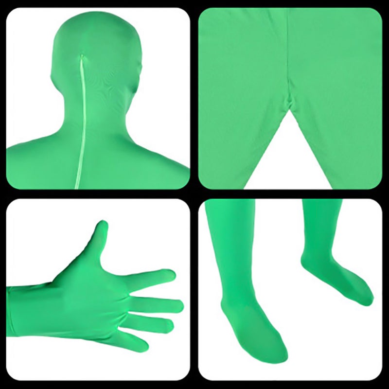 Green Bodysuit: 160cm Stretchy Full Body Design - Quick Zip Back Breathable Face Green Spandex Bodysuit for Photo Video Special Effects Adult Men Women - Image 5