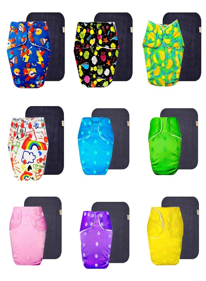 حفاضات قماشية فاخرة من دمبلدو مع حشوة سوداء (عبوة من 9 قطع) | شعور بالجفاف والراحة | قابلة لإعادة الاستخدام والغسل | سهلة التنظيف | تغيير حفاضات بدون قلق | من 3 أشهر إلى 3 سنوات | للجنسين - Image 1