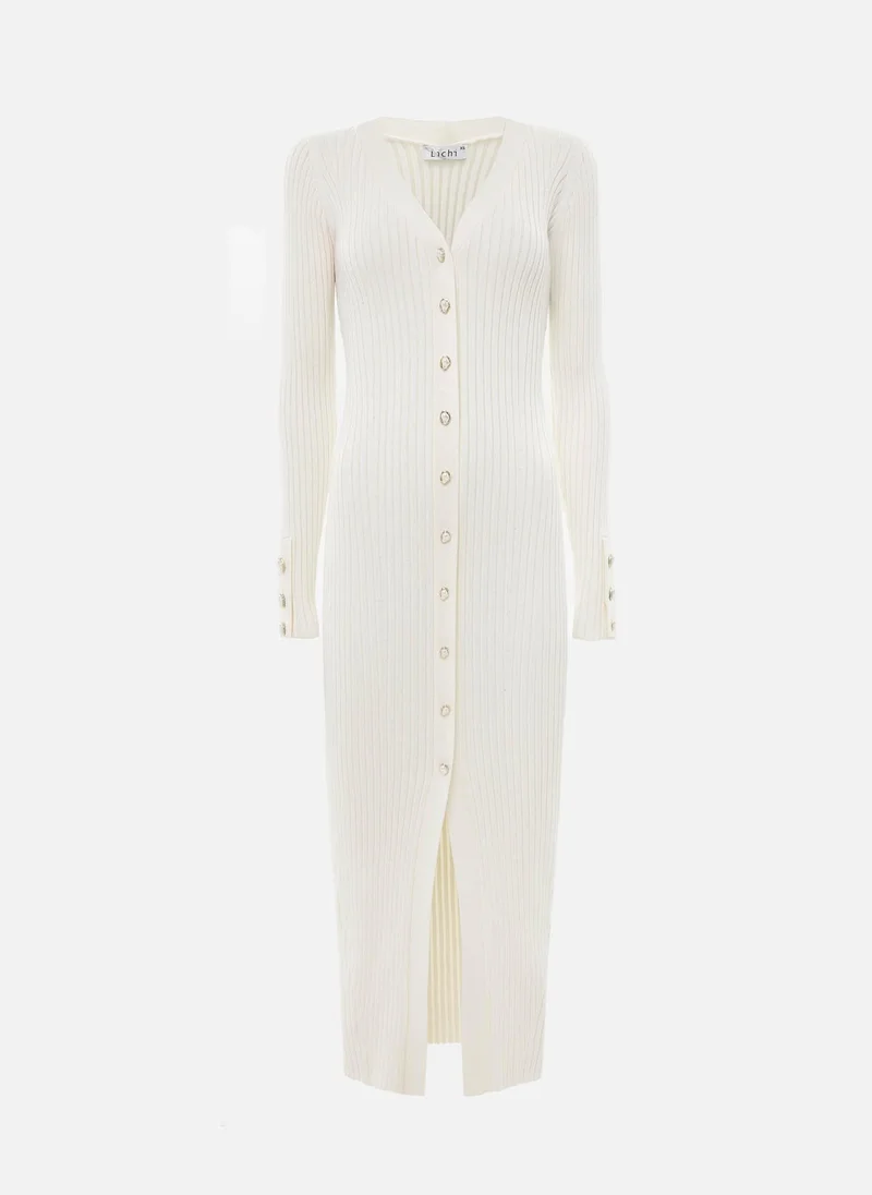 Lichi Viscose midi dress with golden buttons