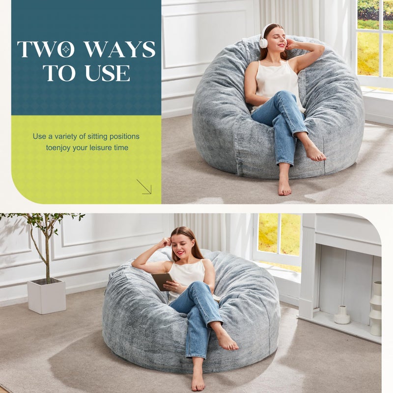 Hobestluk Bean Bag Chairs Giant Beanbag Chair with Filler, Memory Foam Bean Bags with Fluffy & Machine Washable Cover, Bean Bag Chairs for Aduts for Living Room, Bedroom (Grey, 3FT - 36â€ x 36â€ x 22â€) - Image 3