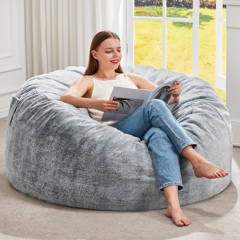 Hobestluk Bean Bag Chairs Giant Beanbag Chair with Filler, Memory Foam Bean Bags with Fluffy & Machine Washable Cover, Bean Bag Chairs for Aduts for Living Room, Bedroom (Grey, 3FT - 36â€ x 36â€ x 22â€) - Image 1