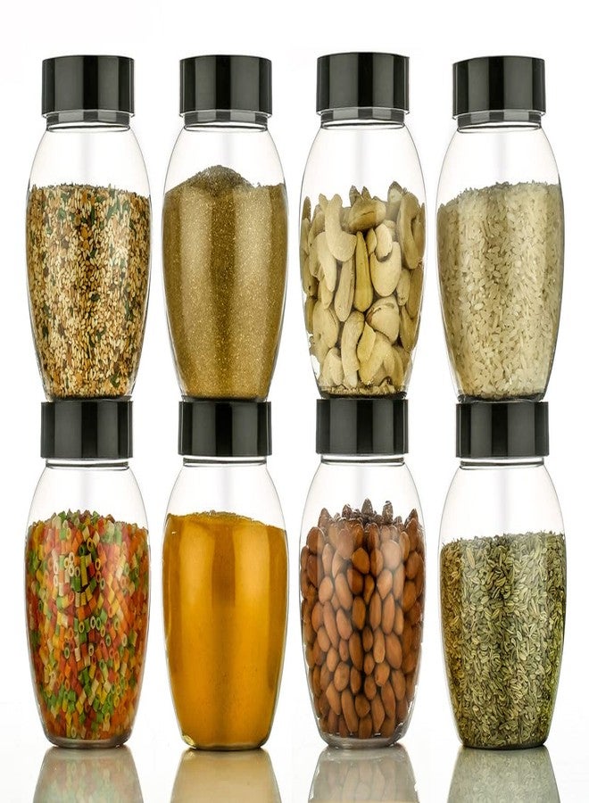 HAPPI Multipurpose Unbreakable Plastic Transparent Storage Containers For Kitchen Airtight Masala Box Dabba Spice, Cereal, Dry Fruits Spice Box 350 ML Handi Jar Matka Shape (Set of 8 Pcs) - Image 1