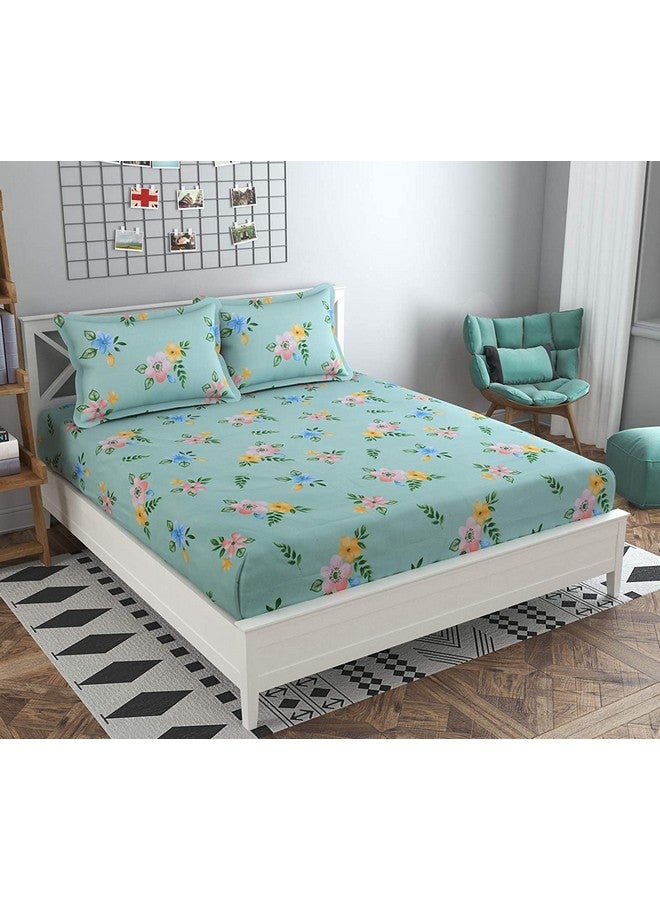 TIB® The Intellect Bazaar 130 GSM Floral Cotton Feel Polycotton King Size Bed Sheet with 2 Pillow Covers,90X100 Inches, Green) - Image 1