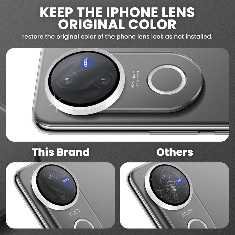 FIRST MART Camera Lens Protectors for Vivo V50 and Vivo V50e (6.77 Inches) Tough HD Individual Aluminum Alloy Lens Ring Cover, Scratch Resistant, Thin Lens Protection| Silver, 1 Pack - Image 2