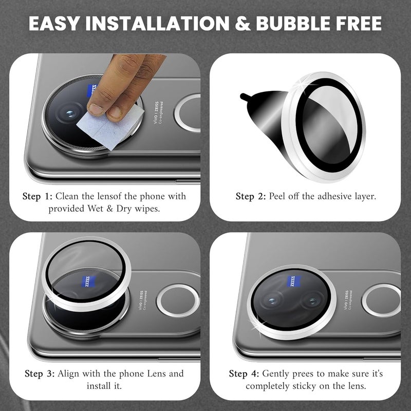 FIRST MART Camera Lens Protectors for Vivo V50 and Vivo V50e (6.77 Inches) Tough HD Individual Aluminum Alloy Lens Ring Cover, Scratch Resistant, Thin Lens Protection| Silver, 1 Pack - Image 4